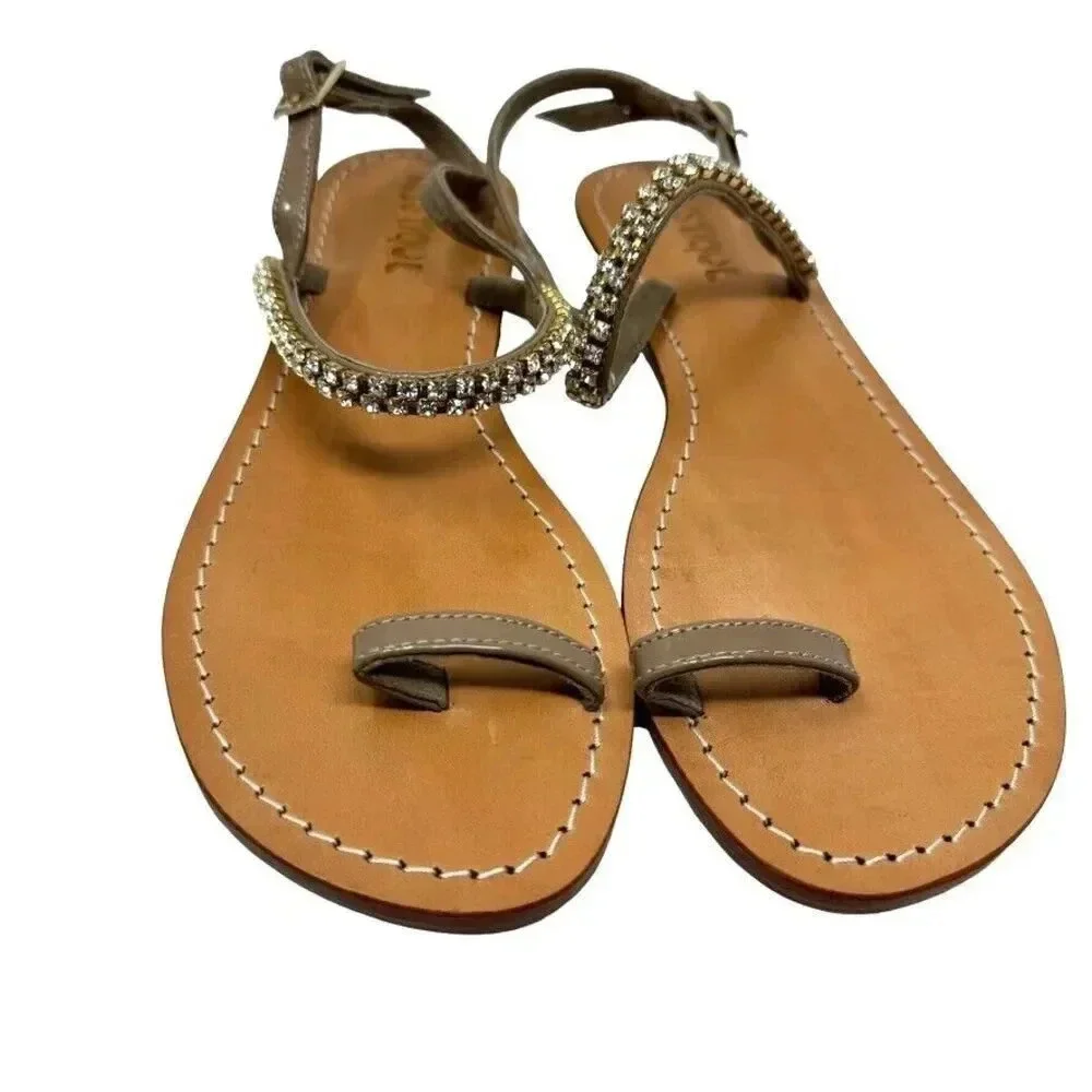 Mystique Rhinestone Toe Loop Sandals Size 10 mocha and gold toe ring thongs New